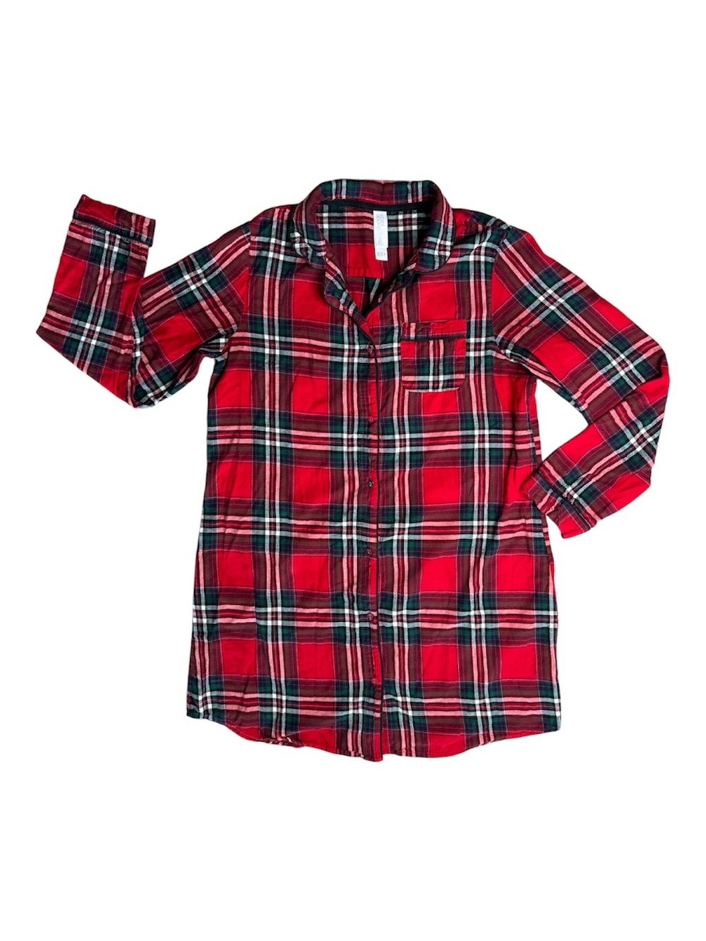 STARS ABOVE Women’s Red Plaid Flannel Button Front Long Sleeve Sleep Shirt